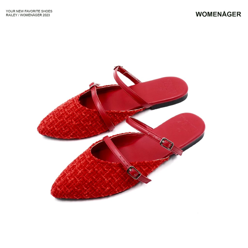 womenager - Railey Classic สี Red tweed รองเท้าหัวแหลมเปิดส้น