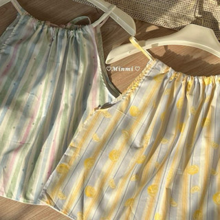MINMI COZY : CUTE เสื้อผูกคอ ผ้าคอตตอน 100% ลายริ้ว สีพาสเทล…