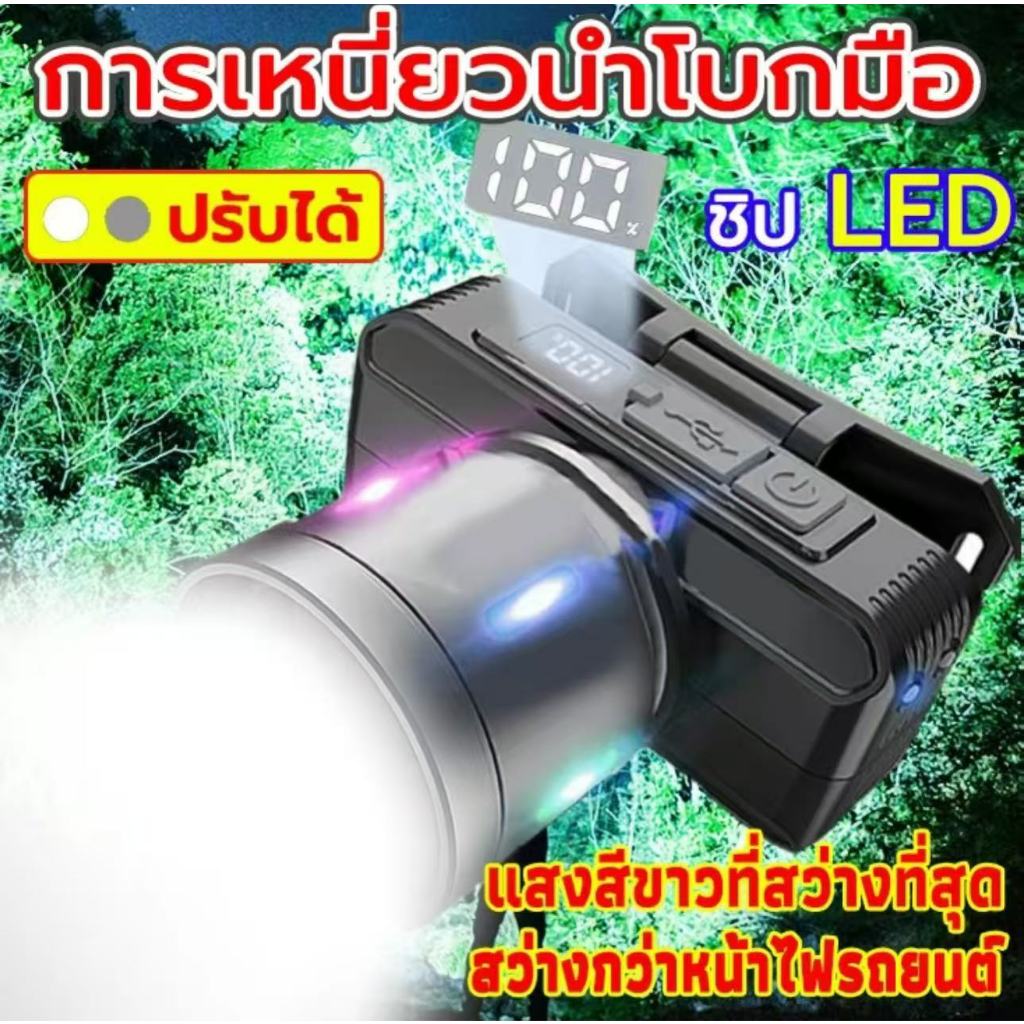 CRX ไฟฉายคาดหัว 200000Wแสงสีขาวสว่างเป็นพิเศษ หัวแสงที่สามารถโฟกัสได้ ไฟฉายแบบชาร์จ หม้อแบตคาดหัว 18