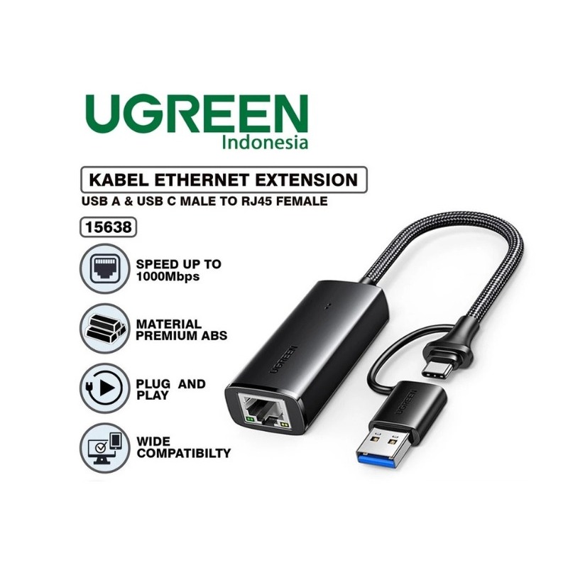 UGREEN 15638 USB Type-C To Lan RJ45 Ethernet Adapter 100Mbps-1000Mbps