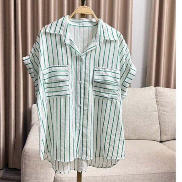 เสื้อเชิ้ตคอปก อก 46 นิ้ว แต่งแขน รายริ้ว ดีเทลแต่งแขน มี 6 สีให้งบจ.