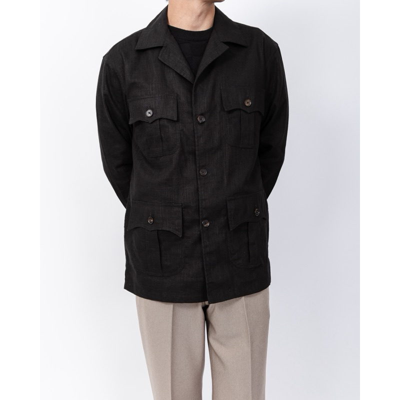 TOFFY & BROWN / LINEN SAFARI JACKET (BLACK)