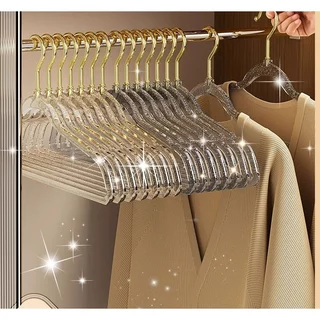 30ชิ้น ไม้แขวนเสื้อ ไม้แขวนผู้ใหญ่ ไม้แขวนเสื้อกันลื่น ขนาด 40*22 cm มีกลิตเตอร์ โปร่งใส ตะขอแสตนเลส
