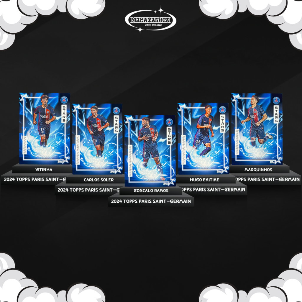 2024 Topps Paris Saint-Germain Graphic Hero Stars Vitinha / Carlos Soler /Hugo Ekitike / Goncalo Ram