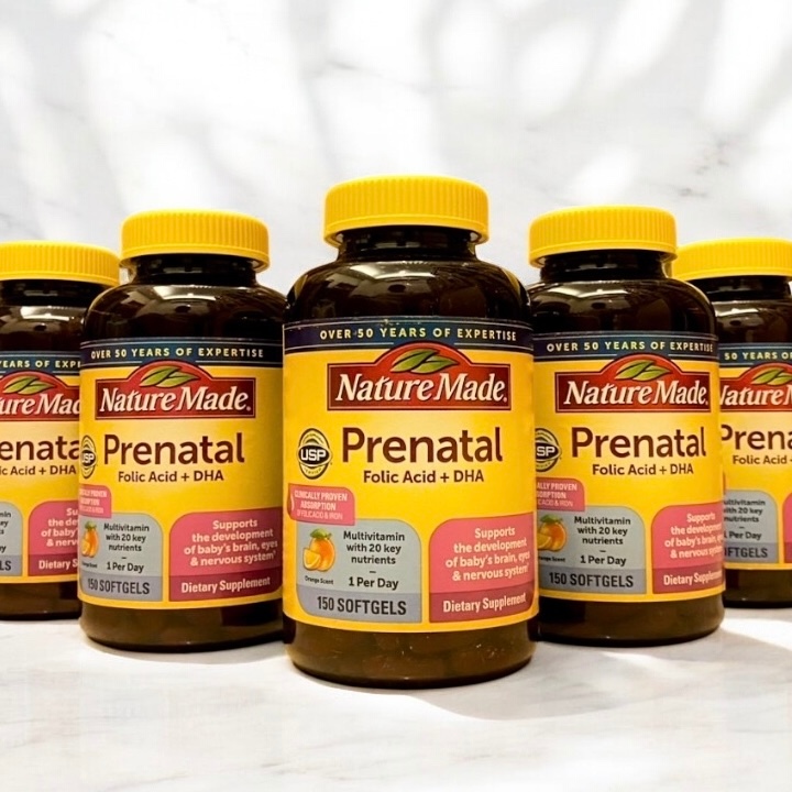 แพคเกจใหม่กลิ่นรสส้ม🔥🔥Exp.06/2027 Nature Made Prenatal Multi + DHA 200 mg 150 Softgels