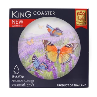 ที่รองแก้วซับน้ำ King Coaster จานรองแก้วดูดน้ำ ลายผีเสื้อ Butterfly ceramic coaster ของฝาก