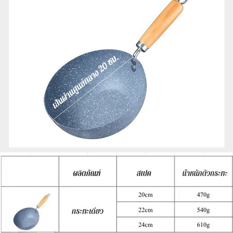 กระทะหินอ่อน หม้อเทปล่อน สไตล์ญี่ปุ่น ด้ามไม้ยาว เคลือบลายหินอ่อน ขนาด20/22/24 ซม. ร้อนเร็วก - รูปที่ 7