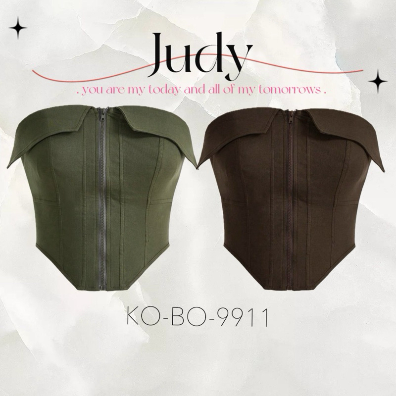 Judy 💚 เกาะอกรูดซิปหน้า ขอบอกพับ 💚 พร้อมส่งจากไทย 🇹🇭