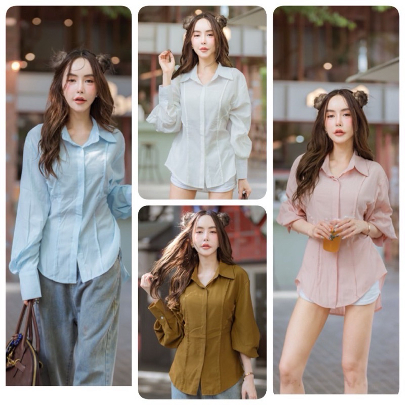 สื้อเชิ๊ตกระดุมซ่อนตี ดีเทลผูกหลัง ตะเข็บหน้า ผ้านิ่มพริ้ว