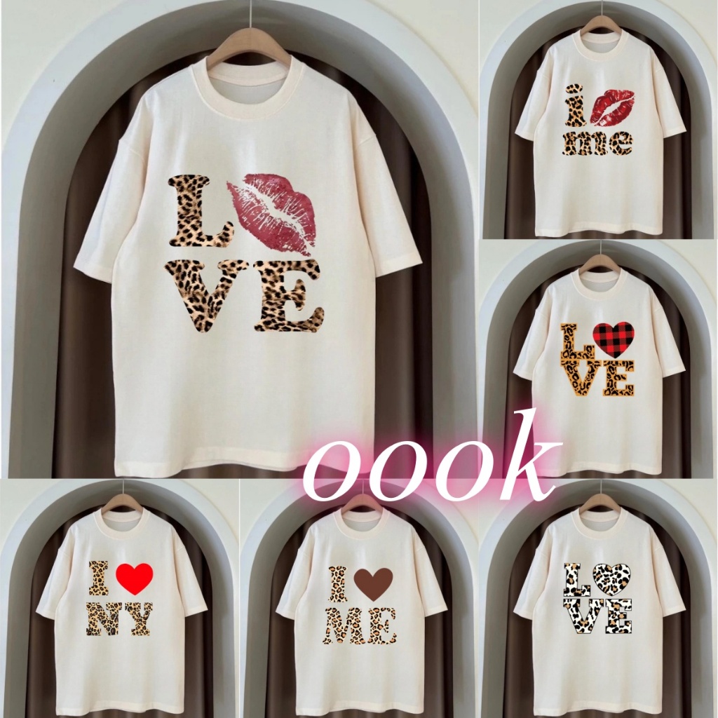 (จัดส่งตลอด 24 ชั่วโมง）OOOK Official สไตล์อเมริกันเสือดาวพิมพ์โลโก้ขนาดใหญ่รูปแบบด้านบนสำหรับผู้หญิงผิวสบายบวกขนาด