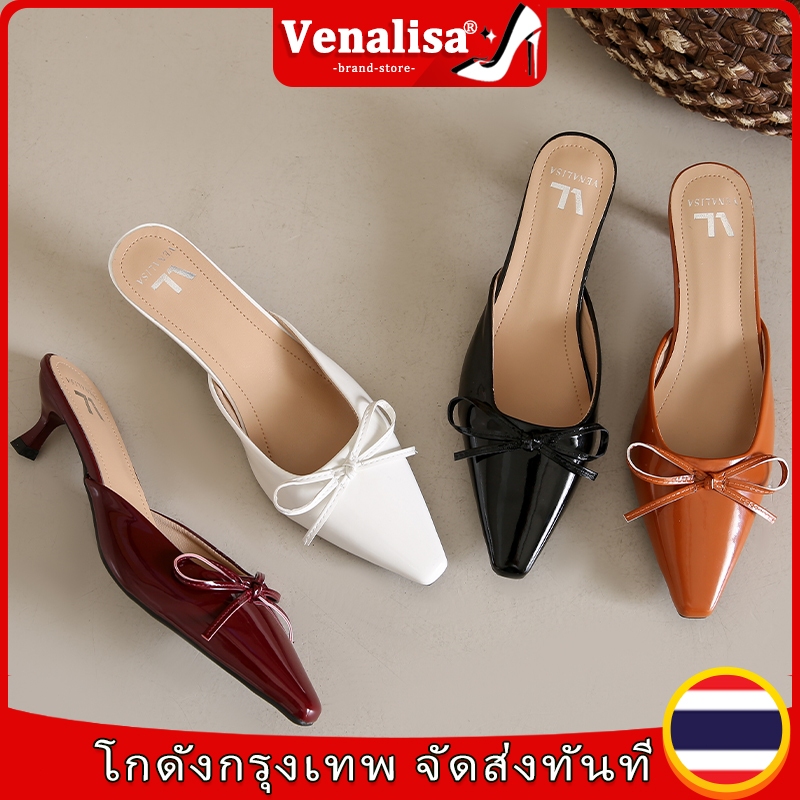 Venalisa รองเท้าแตะส้นสูงผู้หญิง 2 นิ้ว หนังแท้ แหลม กริช เหมาะสำหรับงานออฟฟิศ ช้อปปิ้งรายวัน