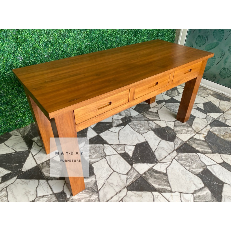 (ส่งฟรี!) โต๊ะทำงานไม้สักทอง ยาว1.5เมตร สไตล์โมเดิร์น ไม้หนาขาใหญ่ ลิ้นชักใหญ่เก็บของได้เยอะ