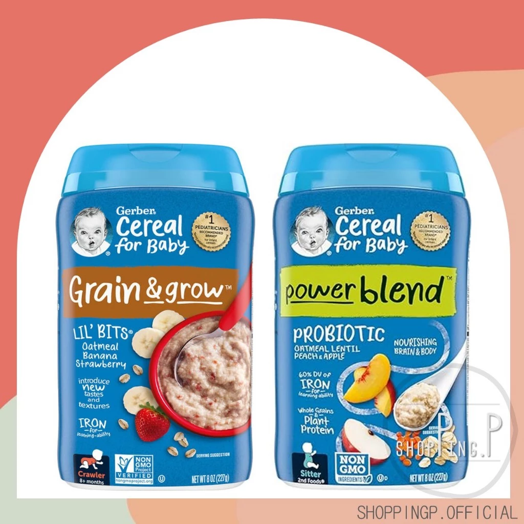 ✳️[แท้ 100%/พร้อมส่ง]✳️ Gerber Cereal for Baby Grain & Grow 8+ Months Oatmeal Banana Strawberry 8 oz (227 g) อาหารเด็ก