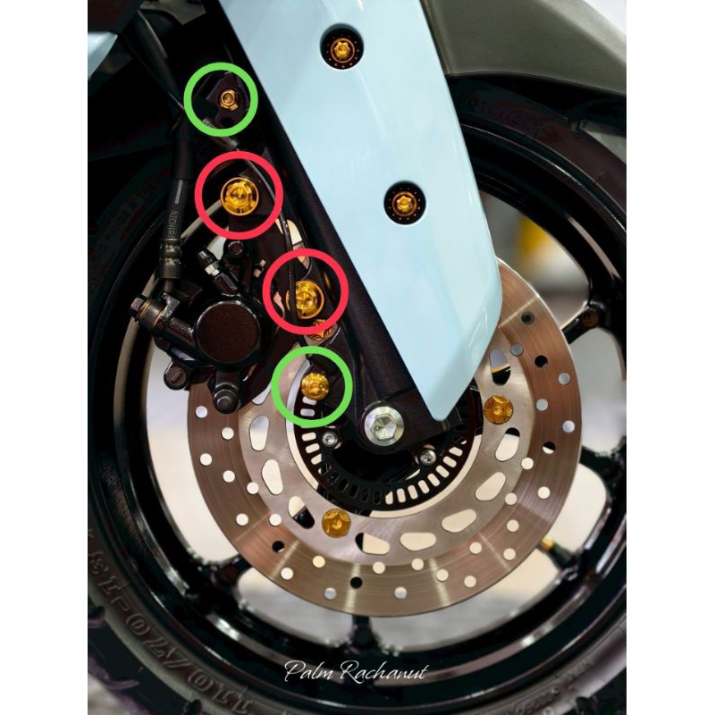 Nmax.grand filano aerox -น๊อตปั๊มหน้า + สาย ABS=(นัอต 4 ตัว+แหวนเบอร์ 14= 2 ตัว)รวม6ชิน)