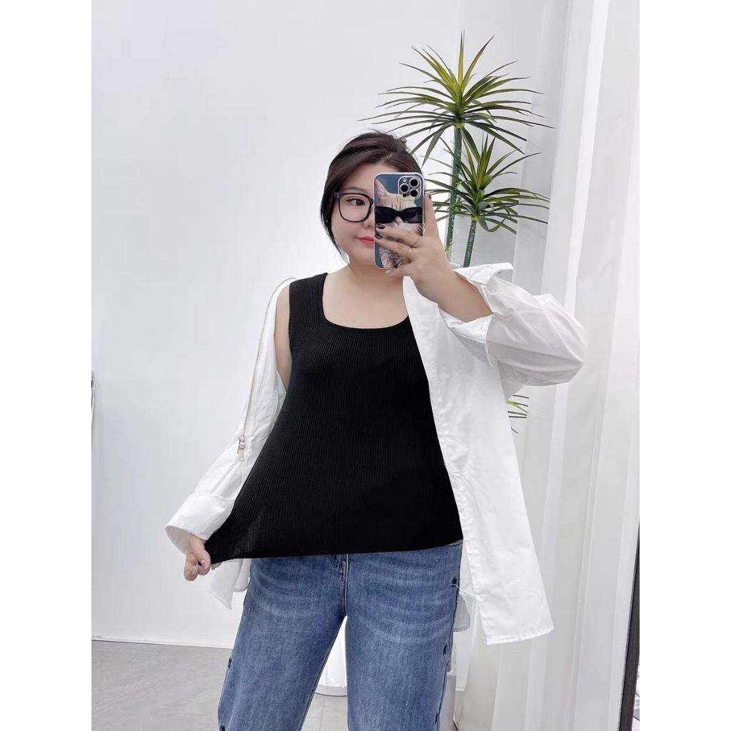 เสื้อกล้ามคอเหลี่ยมสีพื้น สาวอวบใส่ได้ L-3XL นื้อผ้าร่อนใส่สบาย เสื้อกล้ามฤดูร้อน