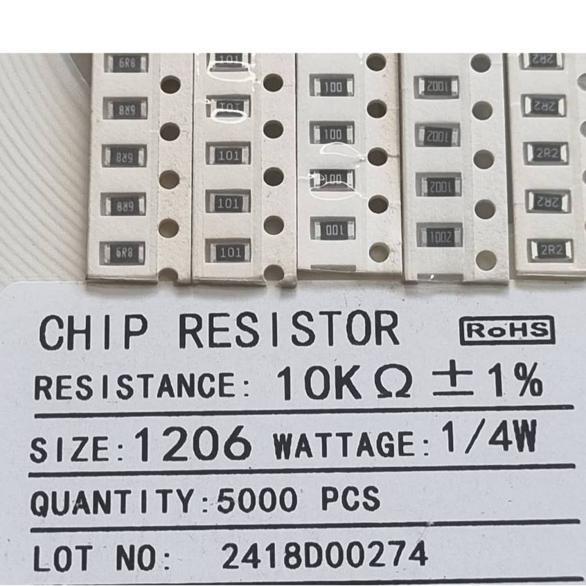 20ชิ้นResistor 1206 SMD 1/4W 1%2R2 6R8 10R 100R 10k ชิปตัวต้านทานเครื่องเชื่อมอินเวอร์เตอร์