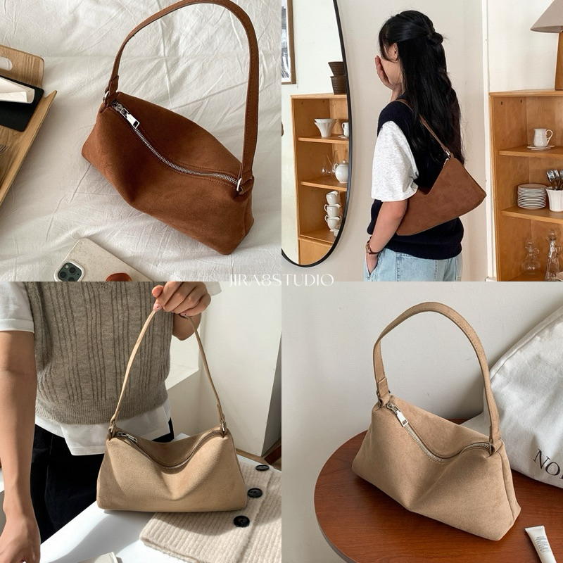 Jira8Studio | กระเป๋าหนังกลับ สะพายไหล่ สไตล์มินิมอล 👜 Suede Basic Bag