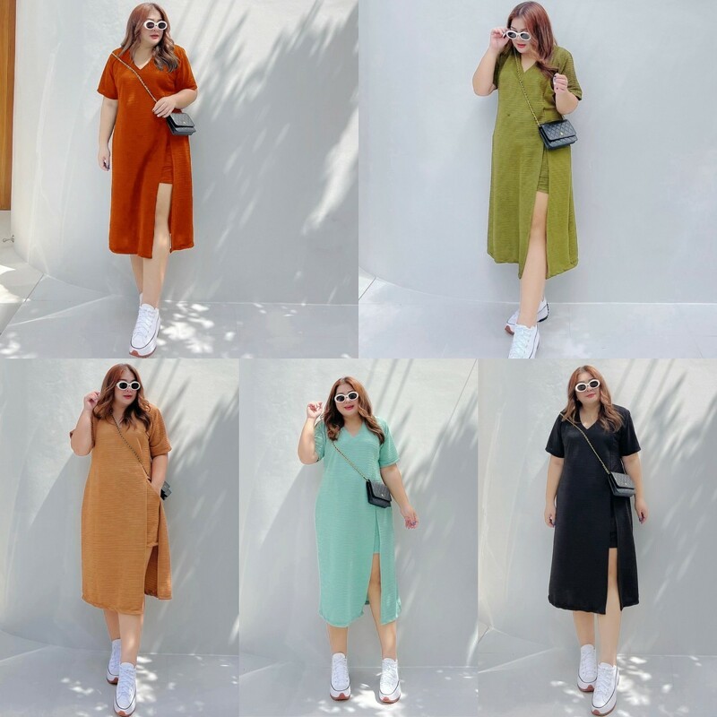 TT16983 Set Bigsize 2 ชิ้น เดรสผ่าหน้า กางเกงขาสั้น