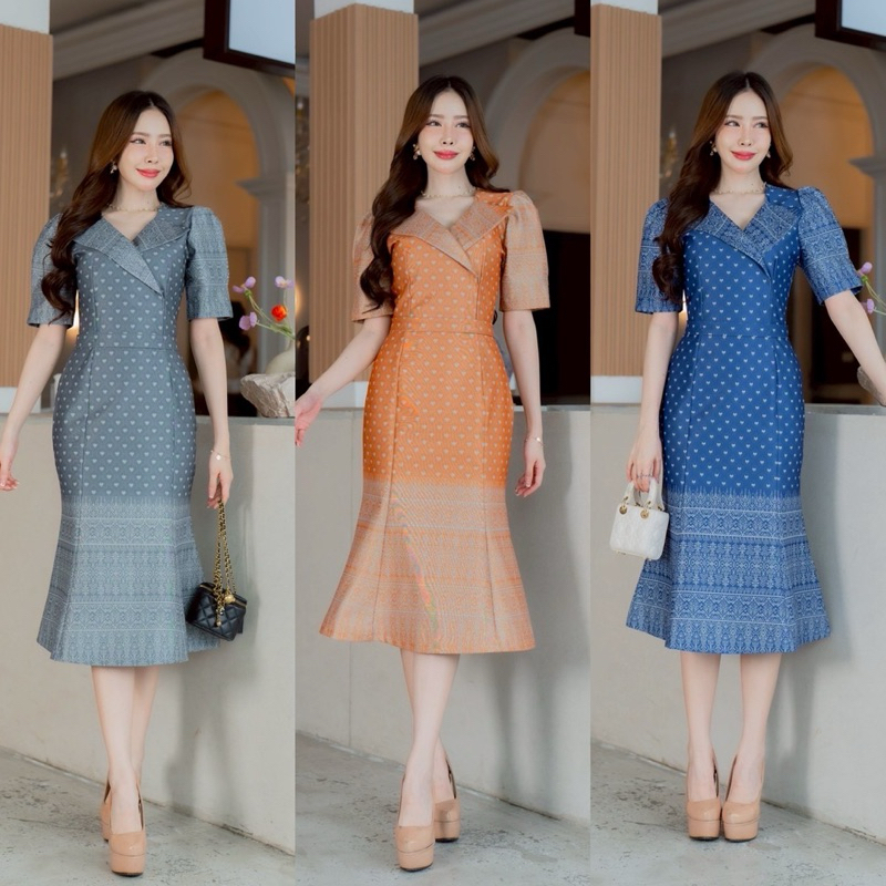 ชุดเดรสผ้าไหมญี่ปุ่นพิมพ์ลายผ้าไทยแบบใหม่ล่าสุดสวยน่ารักคลาสสิคใส่ทำงานใส่ออกงานได้ดูดีดูสวยดูแพงมากๆ