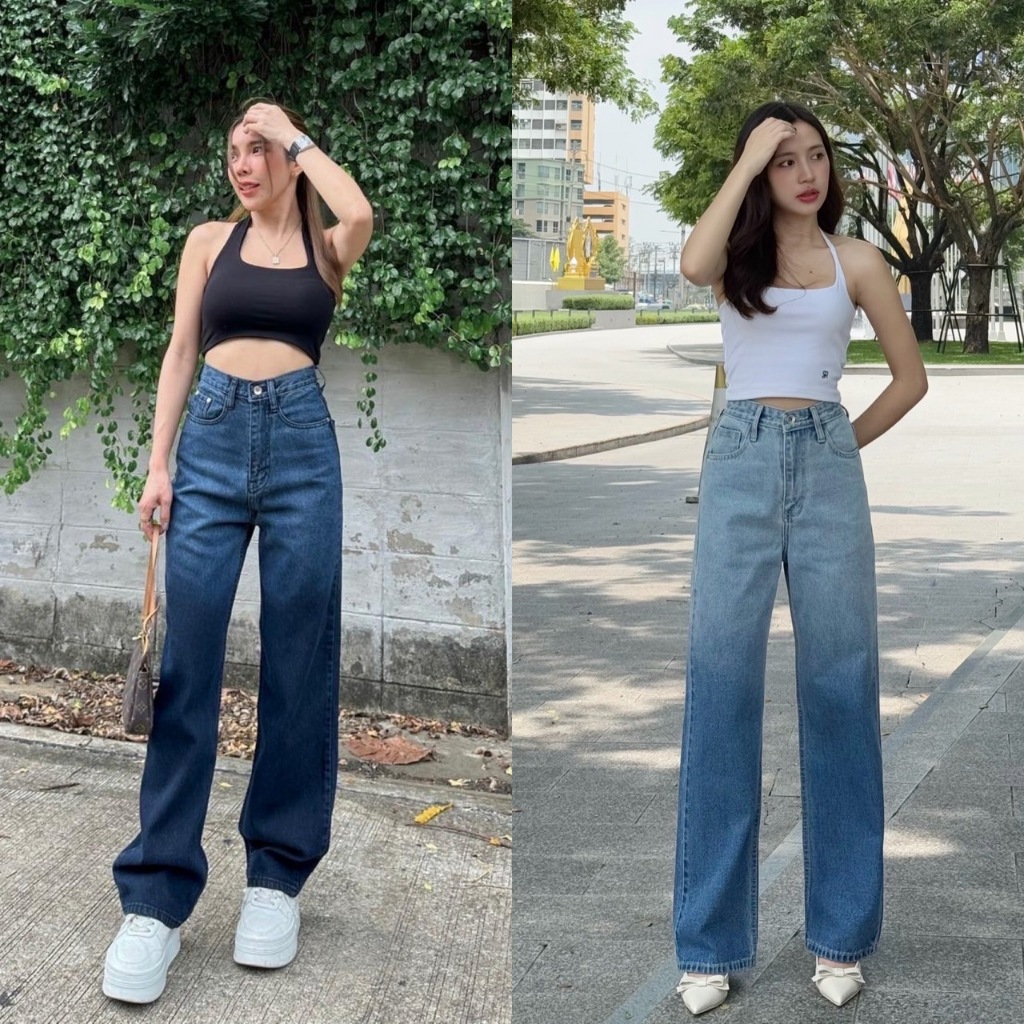 SR083 กางเกงยีนส์SARAN กระบอกทูโทน