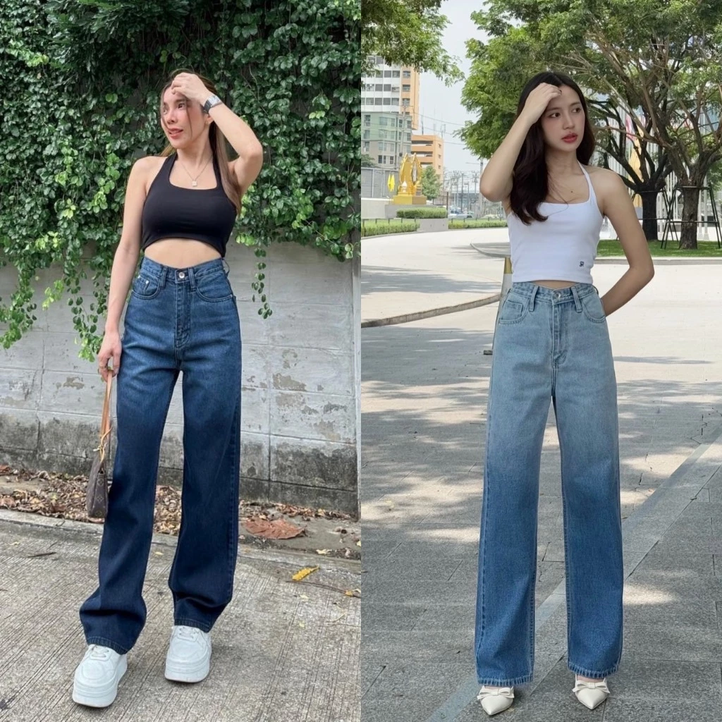 SR083 กางเกงยีนส์SARAN กระบอกทูโทน