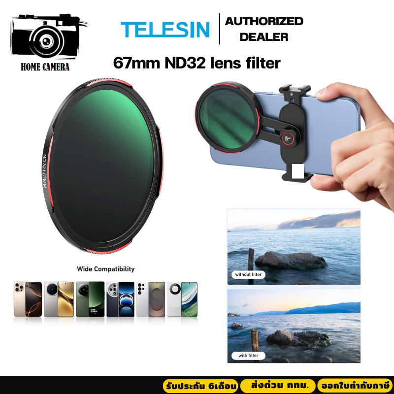 Telesin ND32 Filter DSLR Camera Lens for Smartphone Mounts (67mm.)
