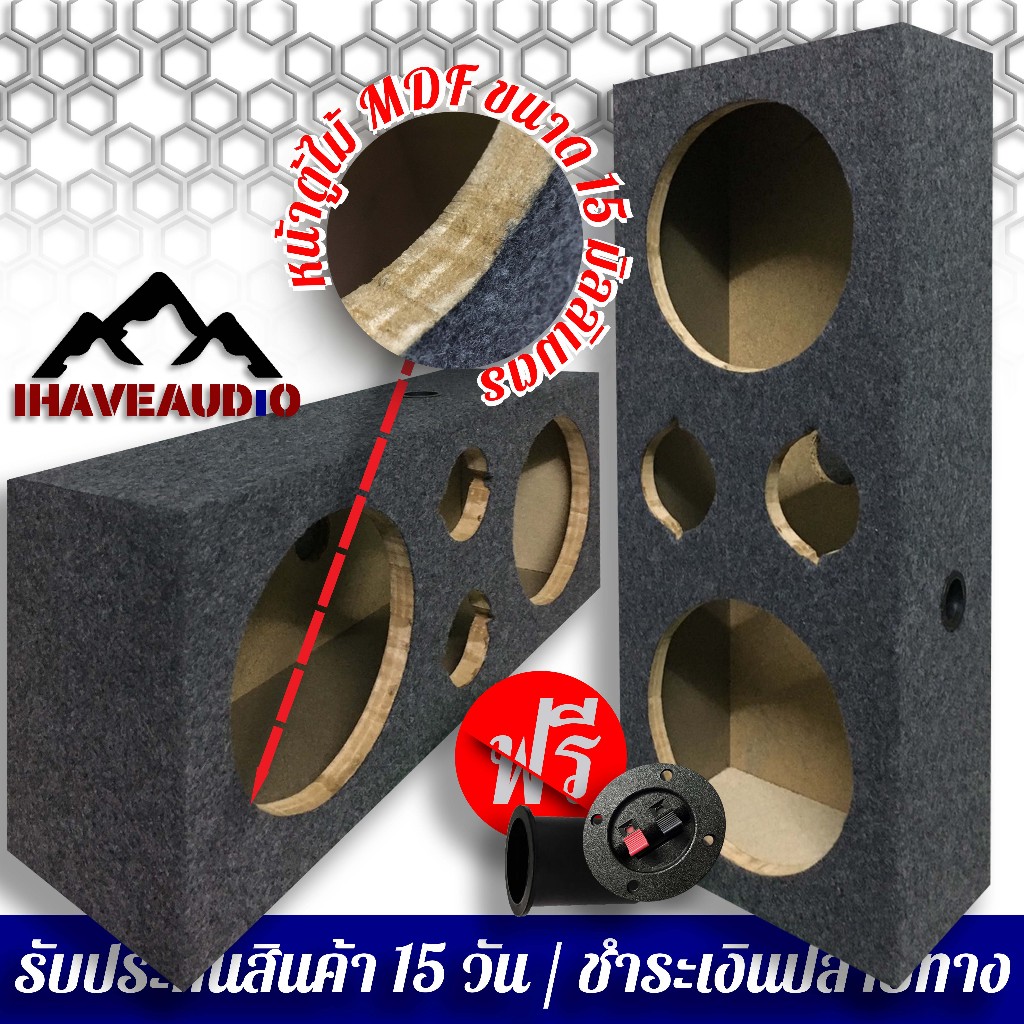 ตู้ลำโพงเปล่า ihaveaudio ใส่เสียงกลาง 8" 2 ดอก โครงปั้ม + แหลมจาน 4" 2 ดอก หุ้มพรมอัดเทา (1ชิ้น)