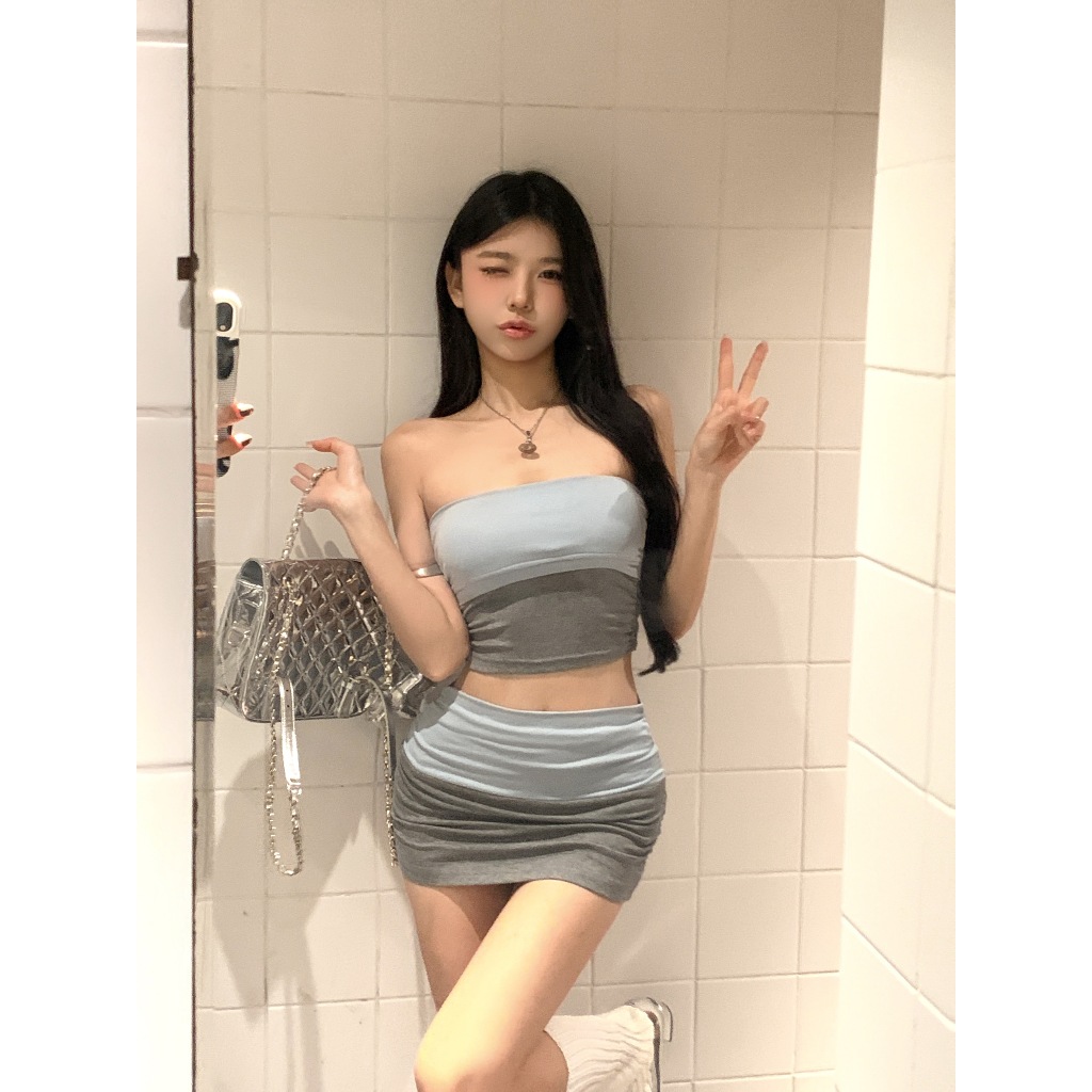 Ipink พร้อมส่ง🫦ชุดกระโปรงสั้นสายเดี๋ยว 🎱ชุดสาวเกาหลี ชุด2ชิ้น สีพื้น ชุดเซ็ทเซ็กซี่Y2K ทรงรัดรูป ชุดชายหาด แฟชั่นผู้หญิง - รูปที่ 4