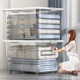 TIDY กล่องเก็บของ กล่องพลาสติก ลังใส่ของ50-400L มีล้อ ความจุสูง กล่องใส่เสื้อผ้า กล่องพลาสติก วางซ้อนกันได้ ลังเก็บของ