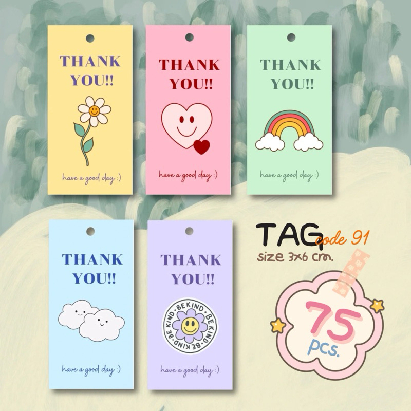 ป้ายห้อย แพ็ค 75 ชิ้น ขนาด 3x6 cm ลายน่ารัก รหัส 92