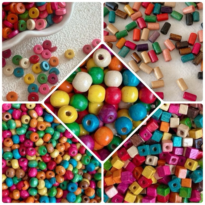 ลูกปัดไม้คละสี (A039) ลูกปัดตกแต่งdiy ลูกปัดตกแต่งเครื่องประดับ