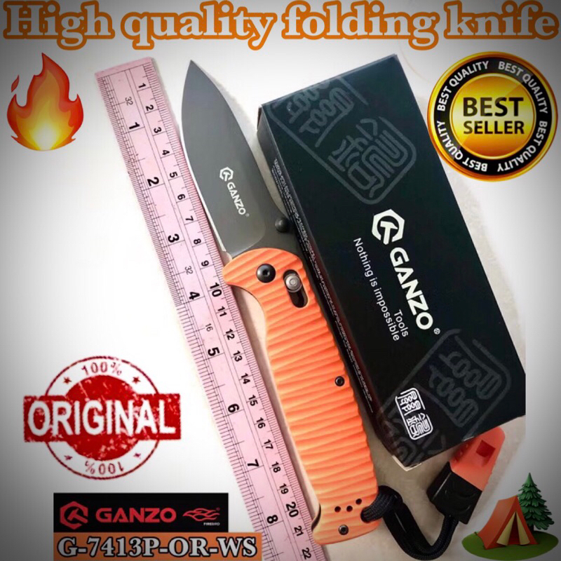 High quality folding knife GANZO G-7413P-OR-WS for collection and camping 🏕️
