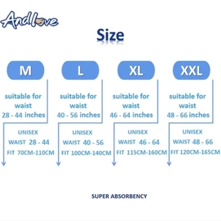 【กล่อง！！】เพิ่มเติม ผ้าอ้อมผู้ใหญ่ Andlove ใช้ได้ทั้งชายหญิง ปลี่ยนง่าย M96/L84/XL72/XXL60 ผ้าอ้อมผู้ใหญ