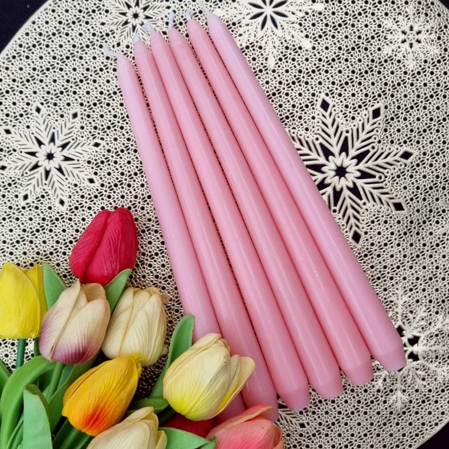 TheBestDIY เทียนแท่ง เทียนเทปเปอร์ สีชมพู 10นิ้ว แพ็ค/6ชิ้น Pink Tapper Candles.