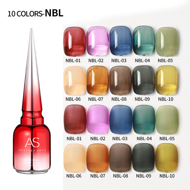 สีเจล สีทาเล็บ สีอำพัน หลากสี เนื้อเจลละมุน อย่างดี จาก AS ขวดสีแดงพรีเมียม ปริมาณ 15ml. NBL Set