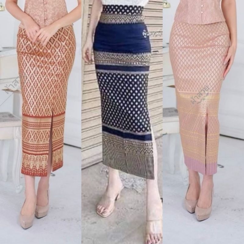 กระโปรงผ้าถุงลายไทย​ ผ้ายืดสกินนี่​