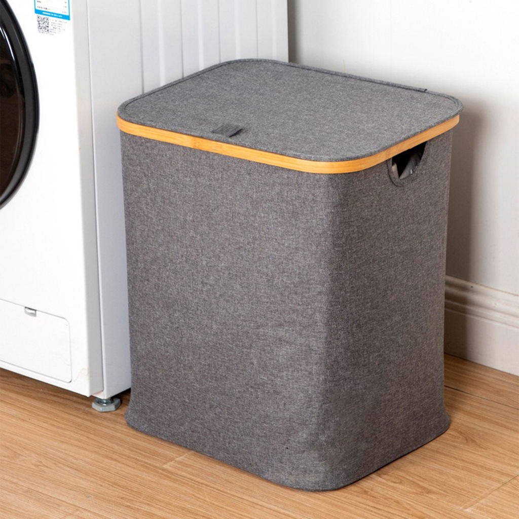 ตะกร้าผ้ามีฝาปิด ตะกร้าอเนกประสงค์ Laundry Basket  ตะกร้าผ้าพับเก็บได้ มีฝาปิด มีหูจับ Simple Thailand