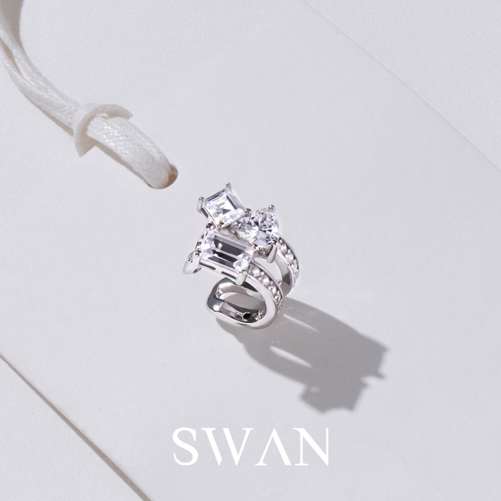 [ส่งด่วนฟรี]SWAN - Hollywood Glam Medium Cuff ต่างหูเอียคัฟแท้ 2 ชั้น ฝังเพชรคิวบิวเซอร์โคเนีย