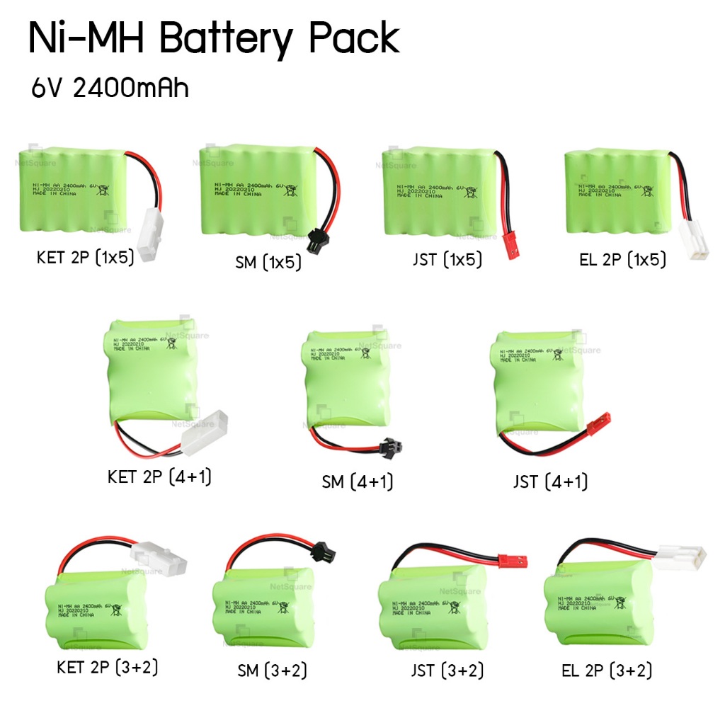 Battery Pack Ni-MH 6v 6.0v AA NiMH แบตเตอรี่ ถ่าน ปลั๊ก KET/EL/SM/JST Tamiya Plug 2400mah Rechargable