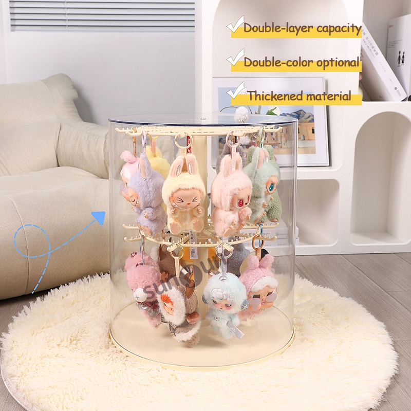 กล่องแสดงสินค้าหมุนลาบูบู เพิ่มขีดความสามารถ สองชั้น กล่องสุ่มฟิกเกอร์ป๊อปมาร์ท ตู้โชว์ห้อยตุ๊กตา
