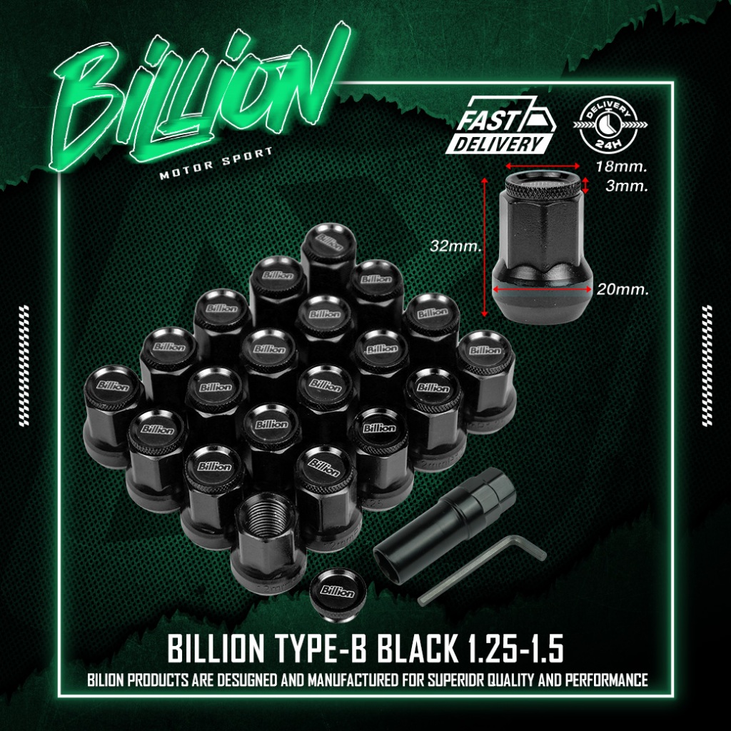 น็อตล้อเหล็ก Billion Type-B(1.25/1.5-Black)