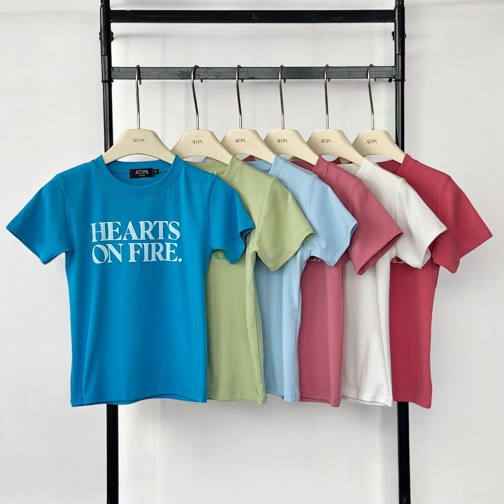 Atipashop - HEART ON FIRE TOP เสื้อยืด แขนสั้น คอกลม สกรีนลาย
