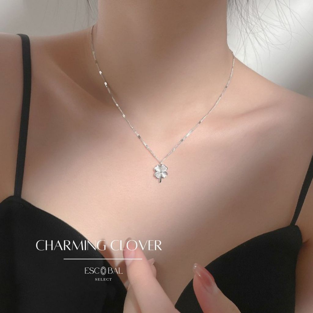 ESCOBAL สร้อยเงินแท้ Charming Clover จี้ใบโคลเวอร์ สร้อยพลอย จี้พลอยแท้ สร้อยคอนำโชค วาเลนไทน์