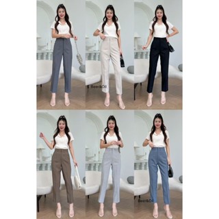 B0032  Beer&Oil กางเกงขายาวเอวสูง ผ้าโซดา  8ส่วน งานตะขอหน้า…