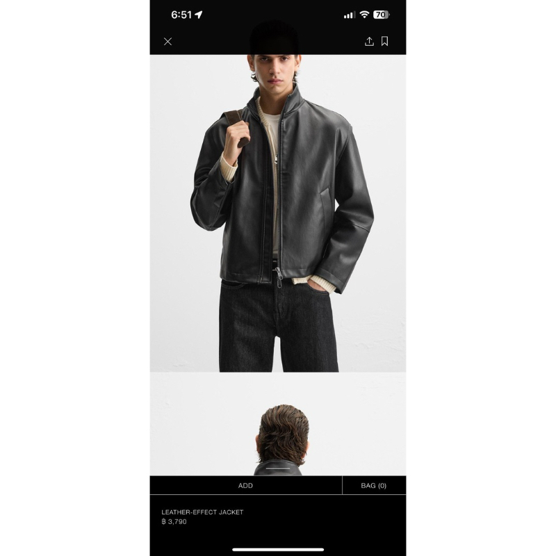 ZARA เสื้อแจ็กเก็ตหนัง เสื้อแจ็กเก็ตครอป คอตั้ง แขนยาว เสื้อFAUX LEATHER JACKET (C052)