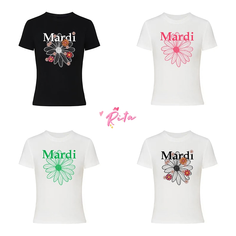 Rita พร้อมส่ง🌸เสื้อยืดแขนสั้น🌸คอกลม เสื้อครอป เสื้อครอป น่ารัก สไตล์เกาหลี Y2K ลายดอกไม้ เสื้อยืดแขนสั้น น่ารักๆ ผ้าซีทร
