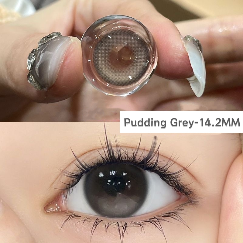 เลนส์แฟชั่นเรนเดอร์สีมาก เลนส์สไตล์ประจำวัน คอนแทคเลนส์สี Pudding Grey 14.2mm Monthly Replace