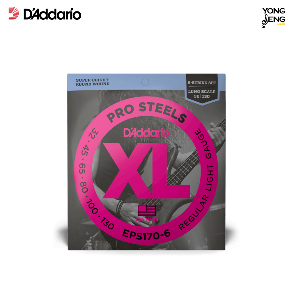 D'ADDARIO สายกีต้าร์เบส 6 สาย Pro Steel (32-130) รุ่น Light / Long Scale EPS170-6 (Yong Seng Music)