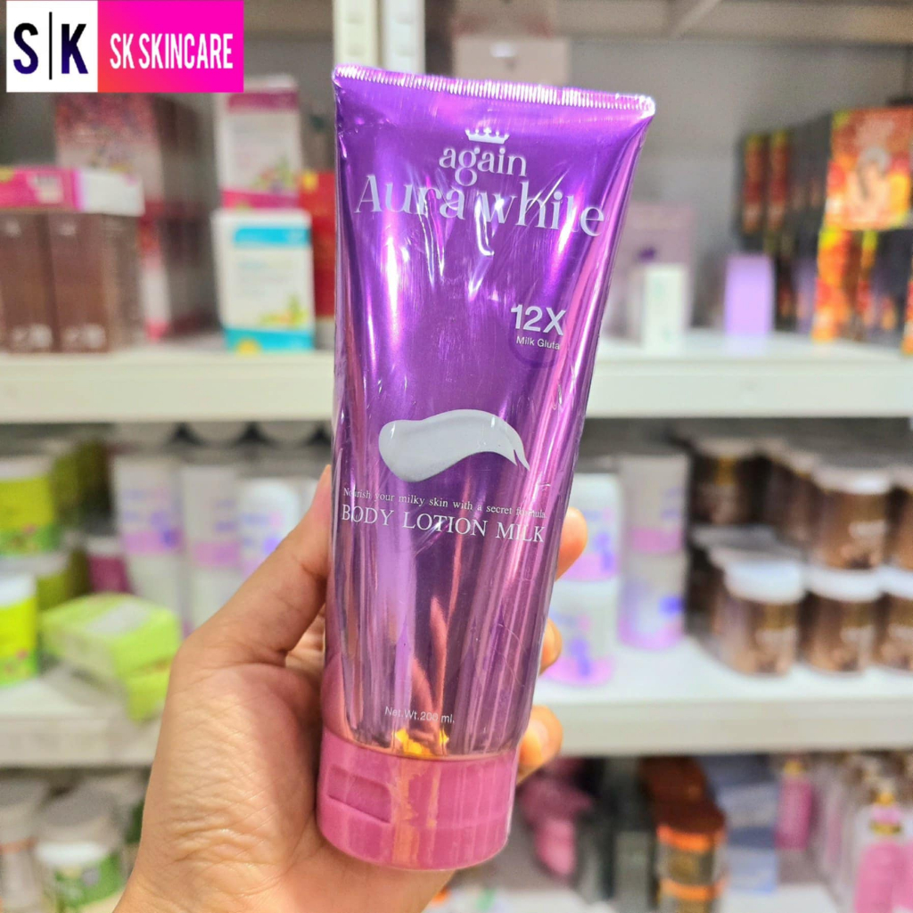 โลชั่นเผือก Again Aura white BODY LOTION ครีมเผือก หลอดเผือก ขนาด200ml.