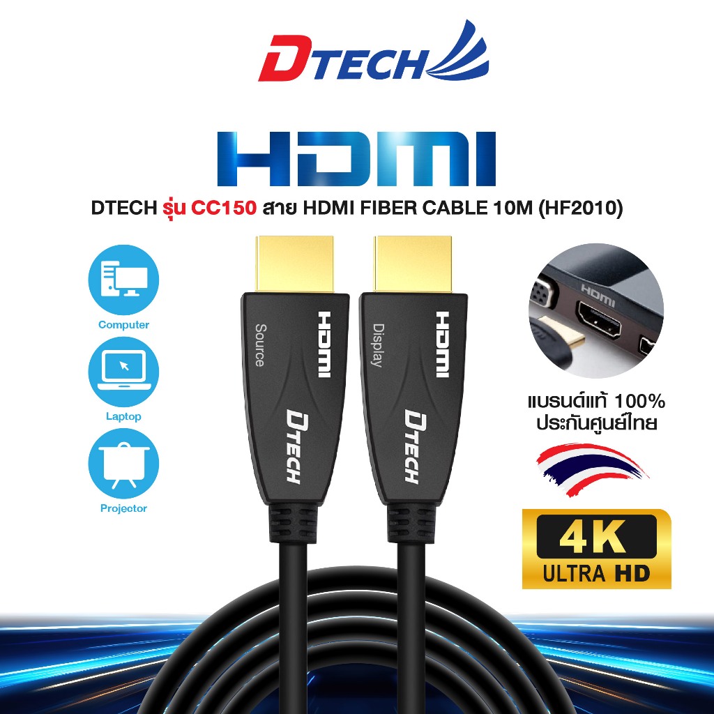 Dtech CC150 HDMI FIBER CABLE 10M (HF2010) (สายไฟเบอร์ออฟติก)